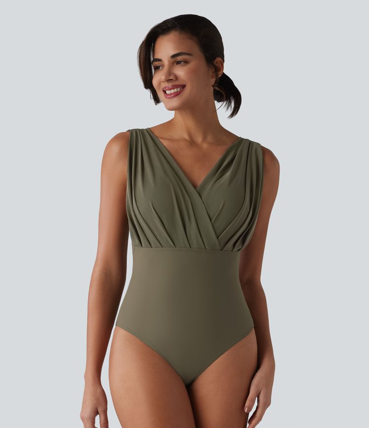 V-neck Sleeveless Tummy Control Built-in Bra One Piece Swimsuit V-neck Sleeveless Tummy Control Built-in Bra One Piece Swimsuit