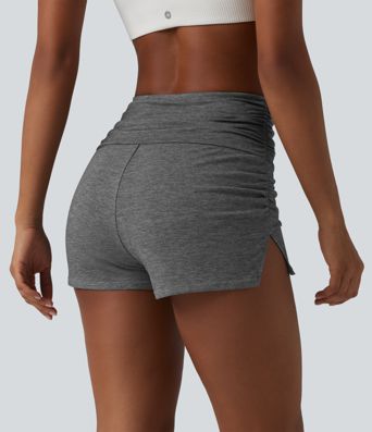 High Waisted Ruched Built-in Underwear Casual Shorts 2.5''