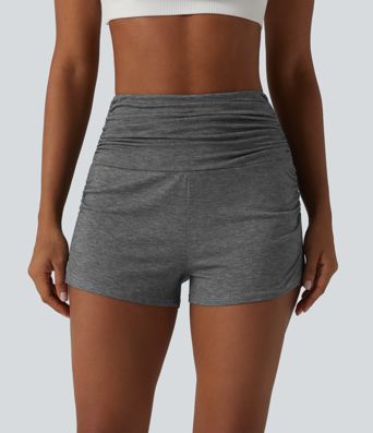 High Waisted Ruched Built-in Underwear Casual Shorts 2.5''