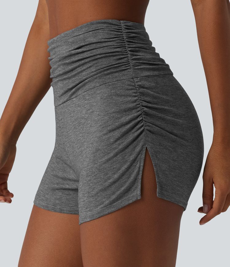 High Waisted Ruched Built-in Underwear Casual Shorts 2.5''