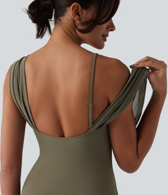 V-neck Sleeveless Tummy Control Built-in Bra One Piece Swimsuit