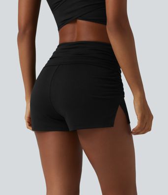 High Waisted Ruched Built-in Underwear Casual Shorts 2.5''