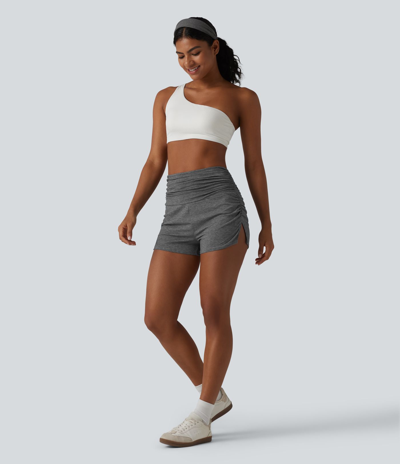 High Waisted Ruched Built-in Underwear Casual Shorts 2.5''