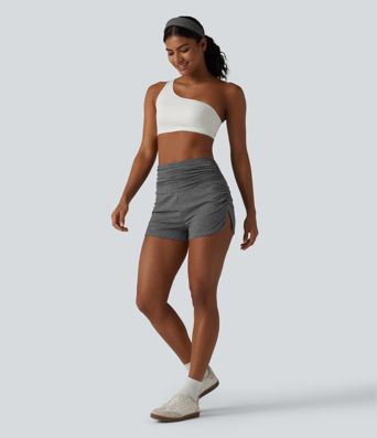 High Waisted Ruched Built-in Underwear Casual Shorts 2.5''