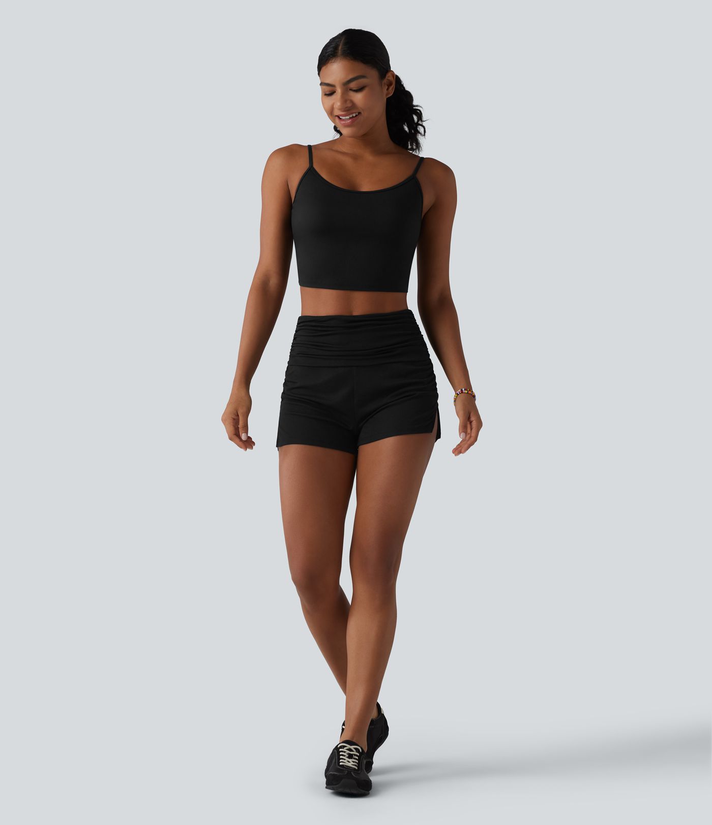 High Waisted Ruched Built-in Underwear Casual Shorts 2.5''