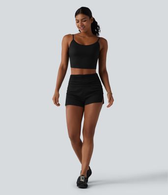 High Waisted Ruched Built-in Underwear Casual Shorts 2.5''