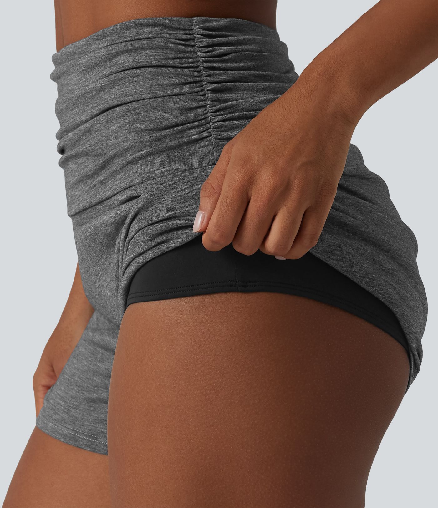 High Waisted Ruched Built-in Underwear Casual Shorts 2.5''