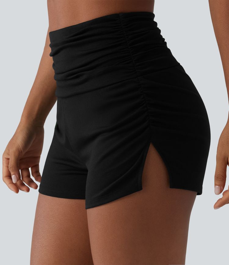High Waisted Ruched Built-in Underwear Casual Shorts 2.5''