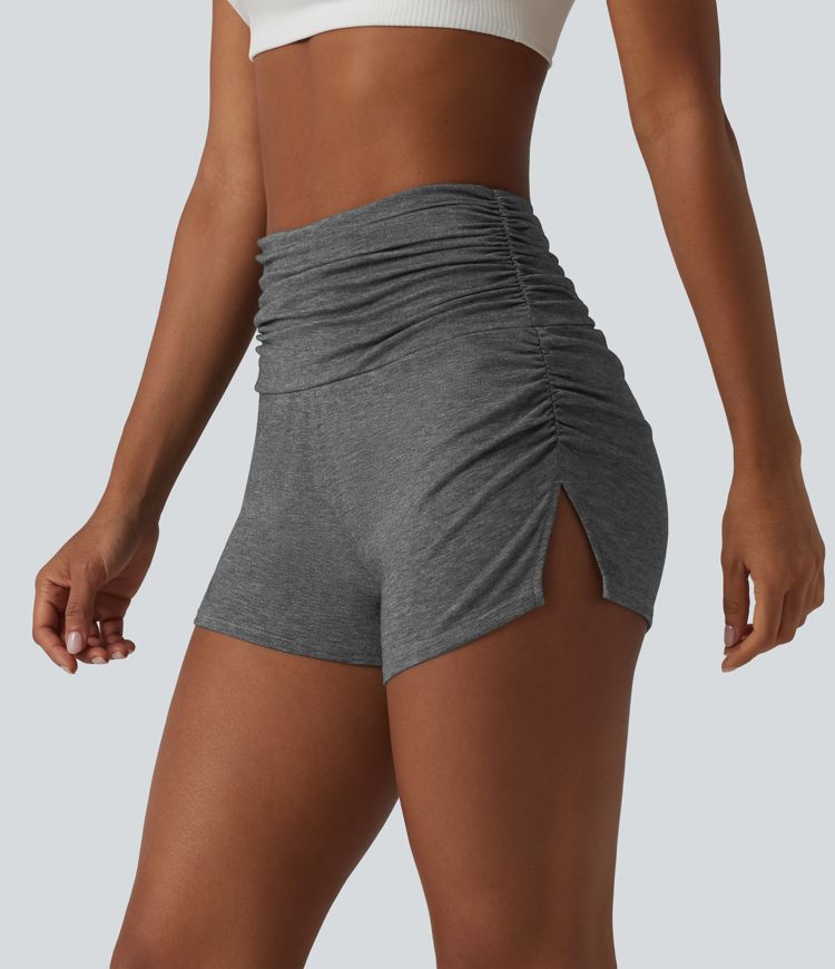 High Waisted Ruched Built-in Underwear Casual Shorts 2.5''
