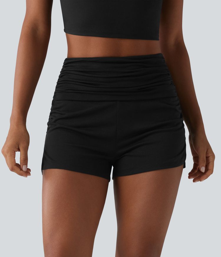 High Waisted Ruched Built-in Underwear Casual Shorts 2.5''