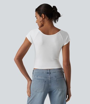 V Neck Short Sleeve Ruched Casual T-Shirt