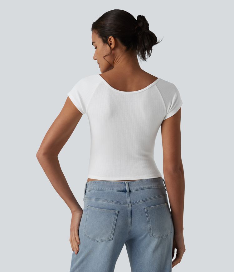 V Neck Short Sleeve Ruched Casual T-Shirt