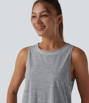Contrast Mesh Curved Hem Running Tank Top