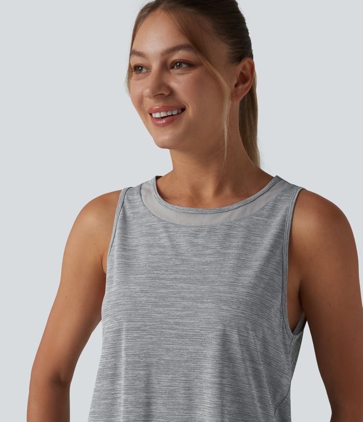 Contrast Mesh Curved Hem Running Tank Top