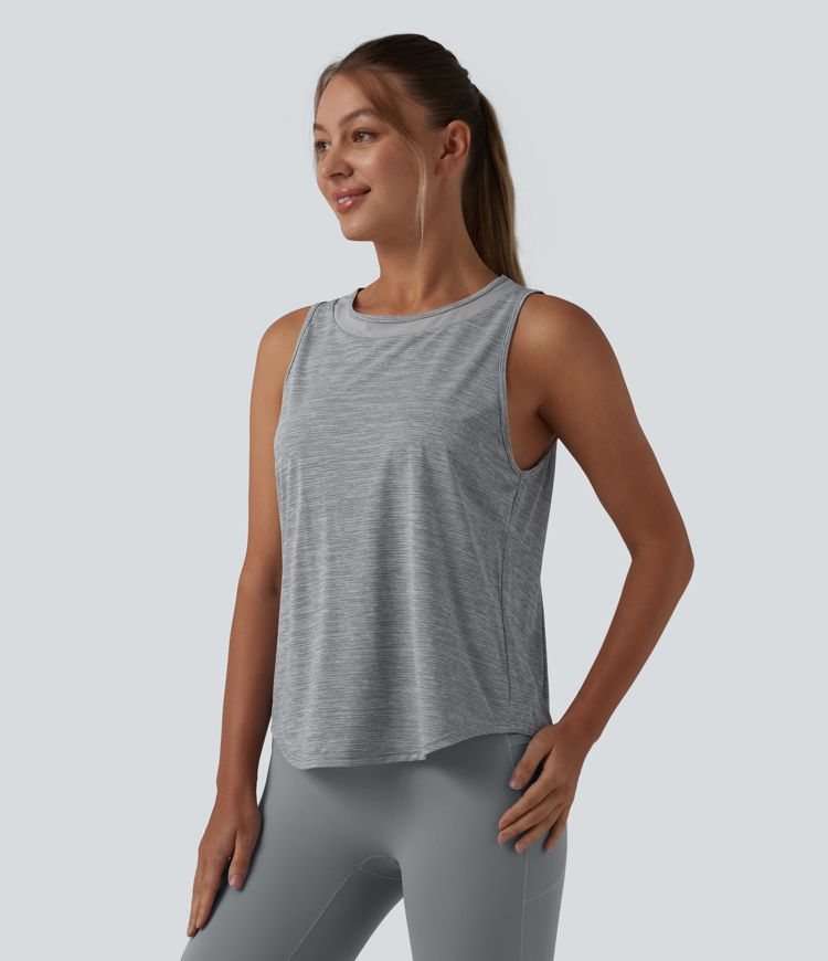 Contrast Mesh Curved Hem Running Tank Top