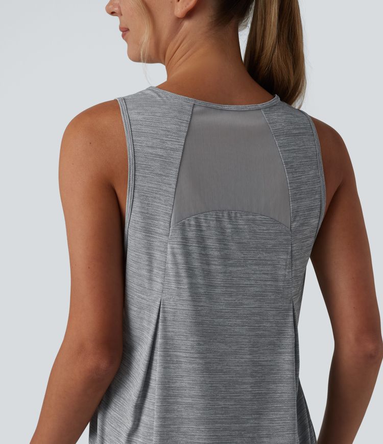 Contrast Mesh Curved Hem Running Tank Top
