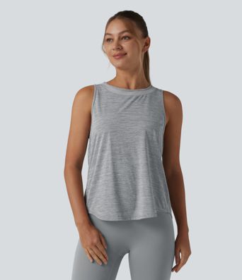 Contrast Mesh Curved Hem Running Tank Top