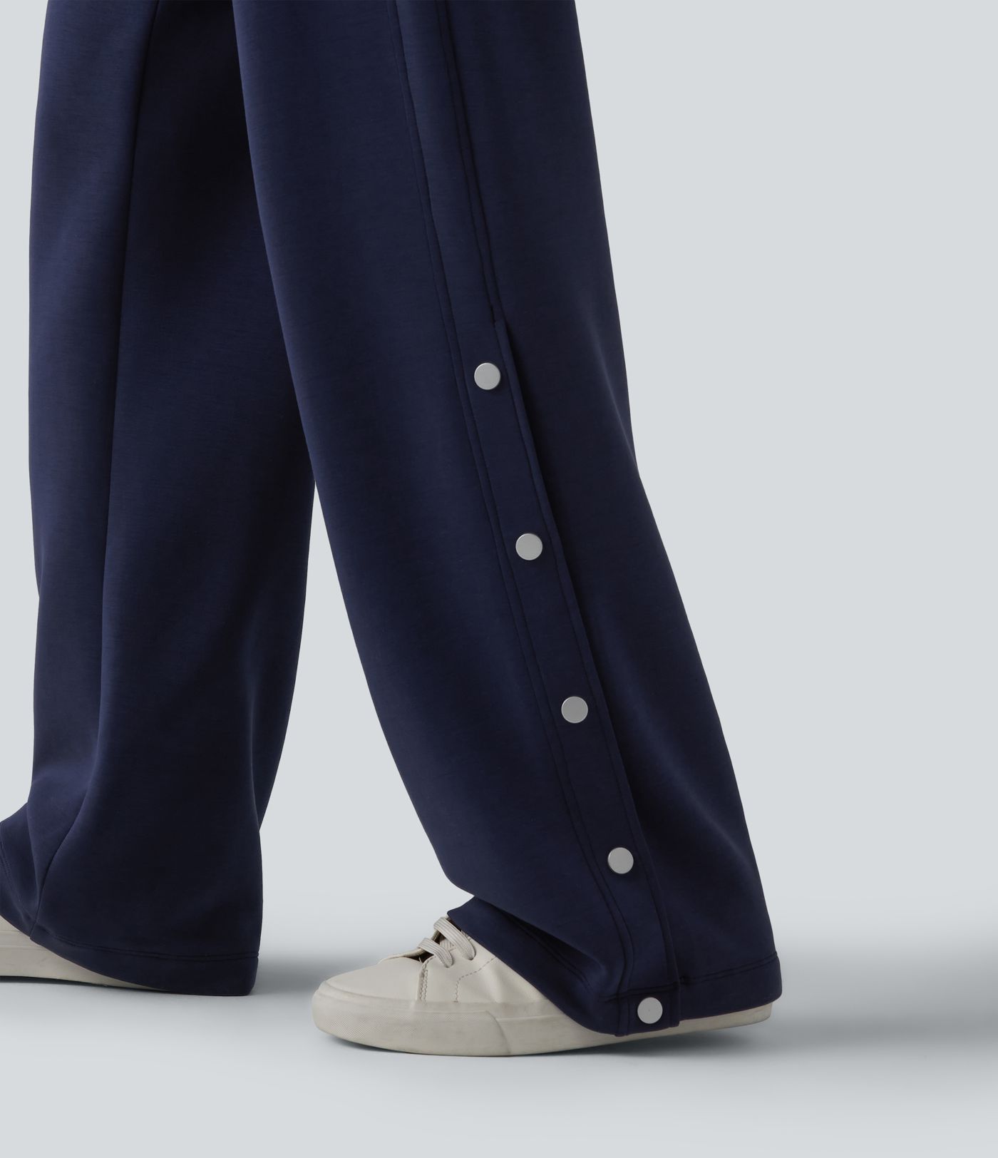 SpacerTek™ High Waisted Snap Button Casual Straight Leg Sweatpants with Pockets