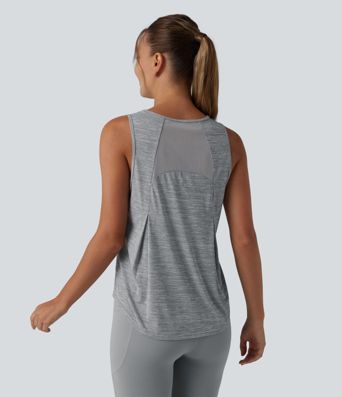 Contrast Mesh Curved Hem Running Tank Top