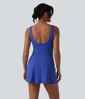 SoftlyZero™ Plush V Neck Built-in Bra Tie Side 2-in-1 Mini Yoga Active Dress with Pockets-Easy Peezy Edition