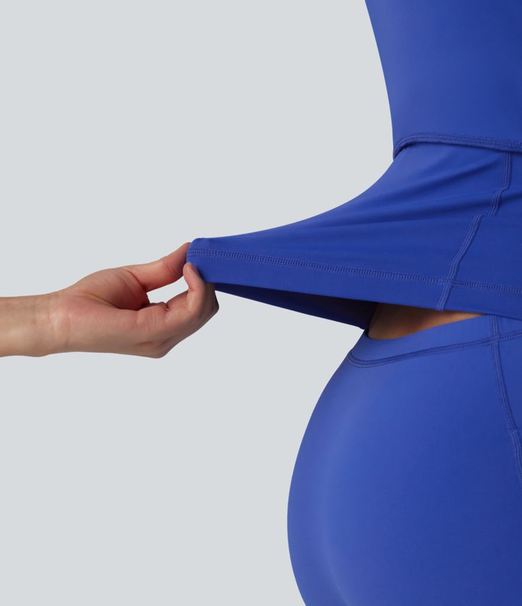 SoftlyZero™ Plush V Neck Built-in Bra Tie Side 2-in-1 Mini Yoga Active Dress with Pockets-Easy Peezy Edition