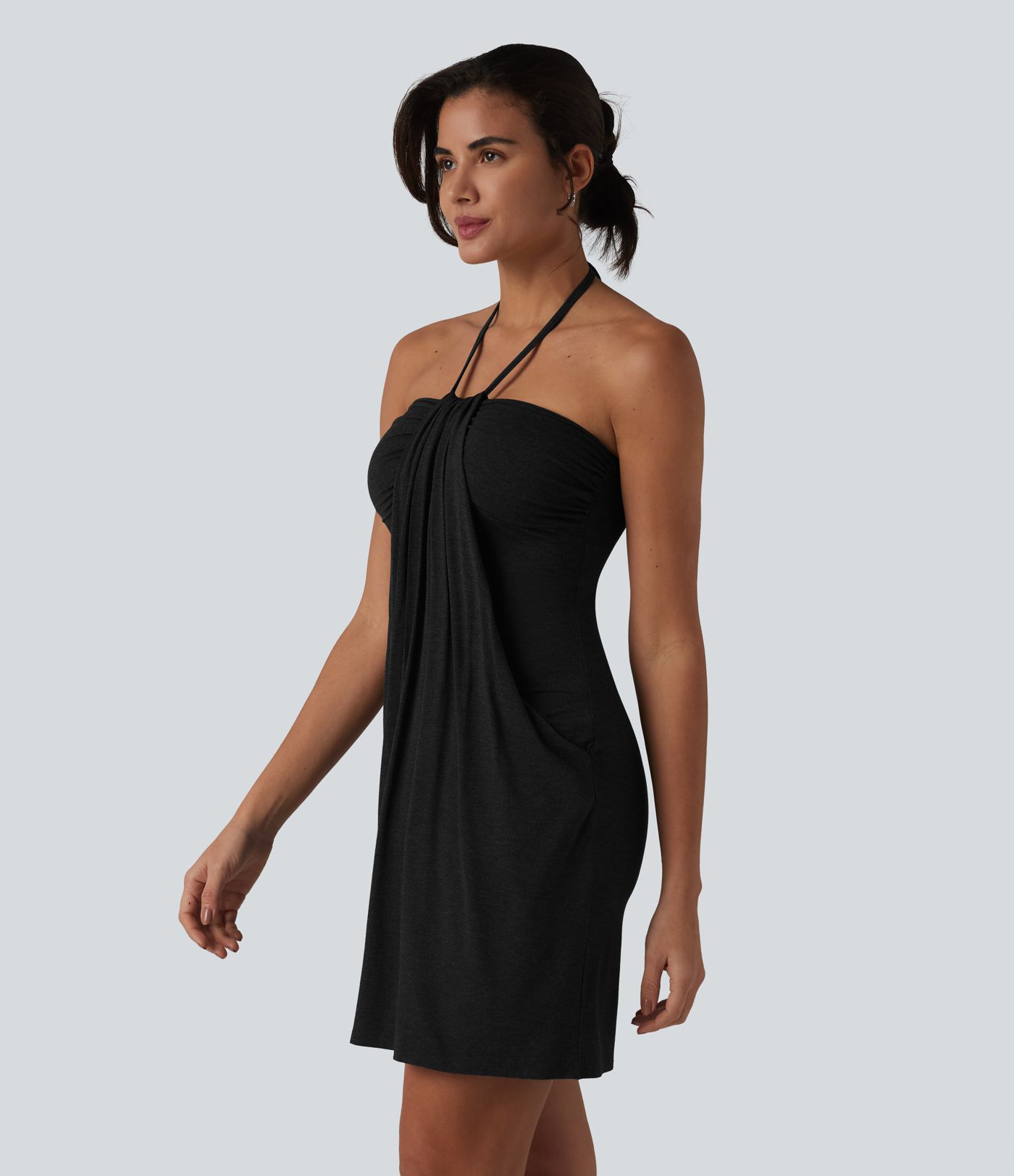 Halter Tie Back Mini Resort Dress with Pockets