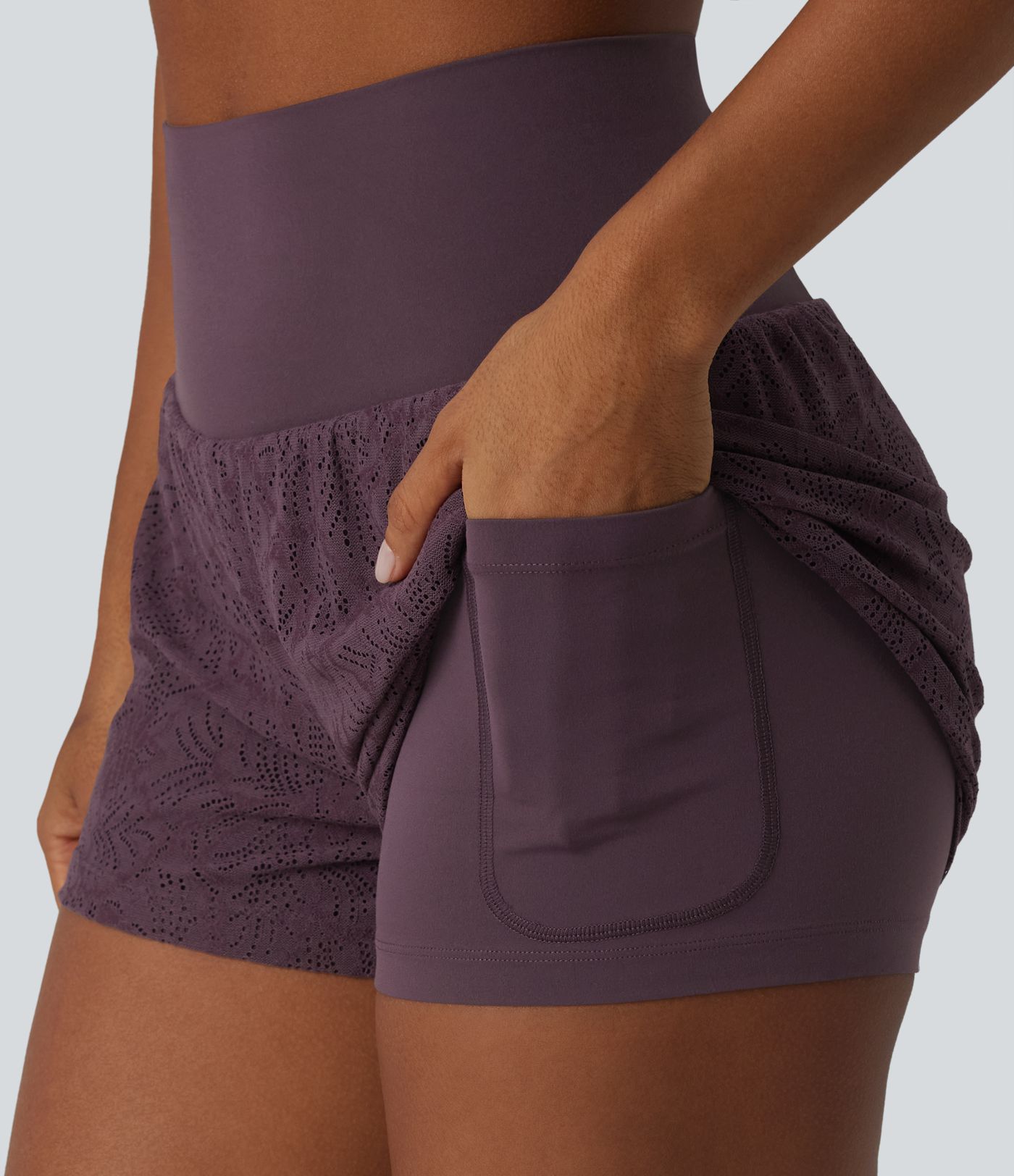 SoftlyZero™ High Waisted 2-in-1 Lace Workout Shorts 3'' with Pockets