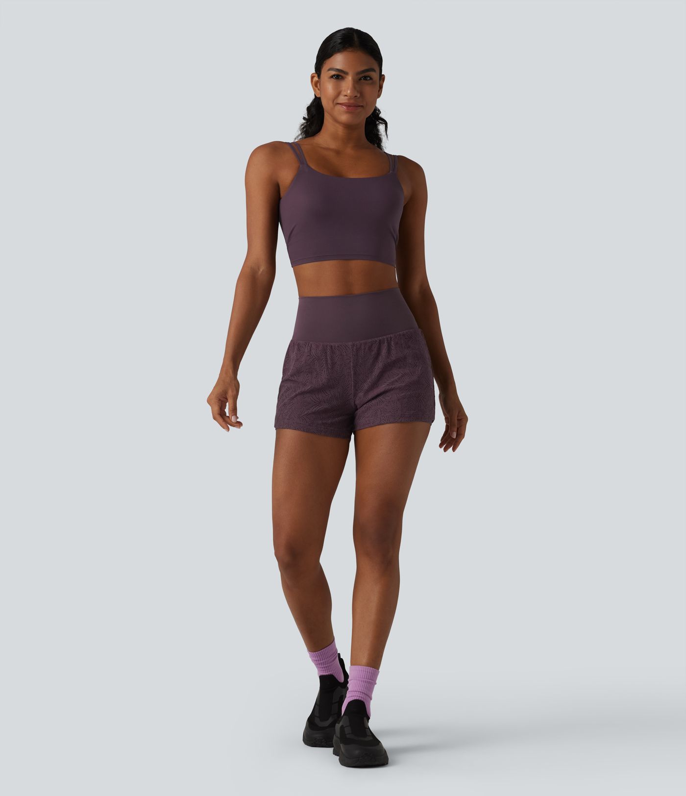 SoftlyZero™ High Waisted 2-in-1 Lace Workout Shorts 3'' with Pockets