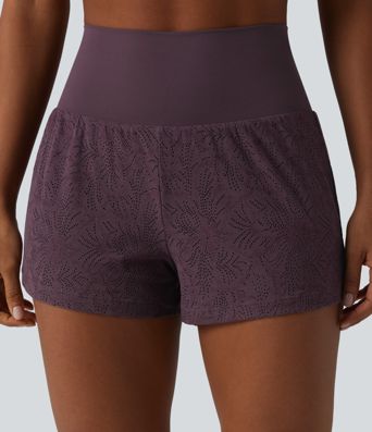 SoftlyZero™ High Waisted 2-in-1 Lace Workout Shorts 3'' with Pockets