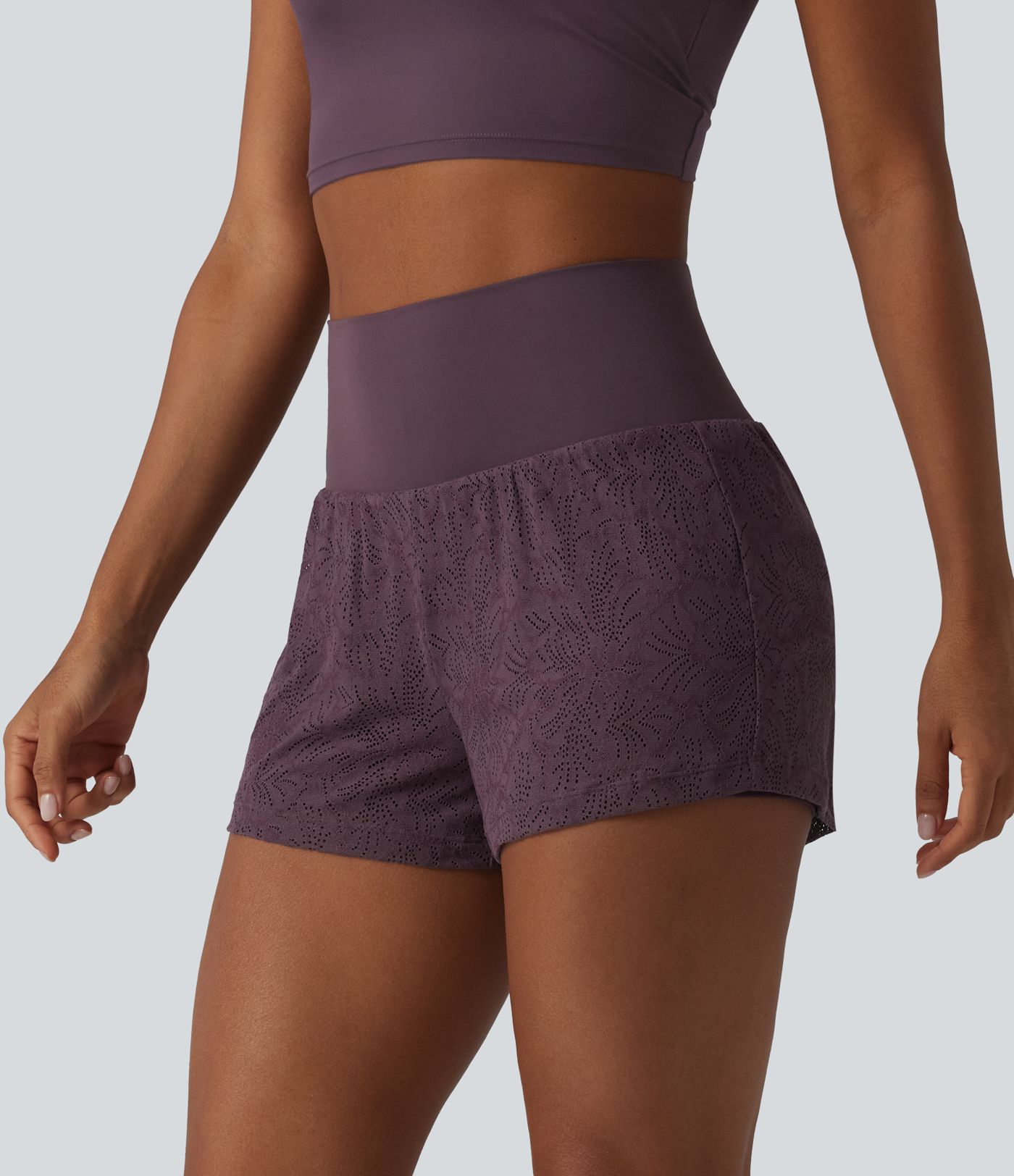 SoftlyZero™ High Waisted 2-in-1 Lace Workout Shorts 3'' with Pockets