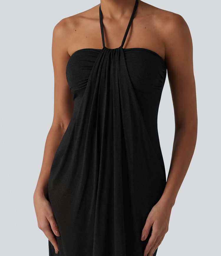 Halter Tie Back Mini Resort Dress with Pockets