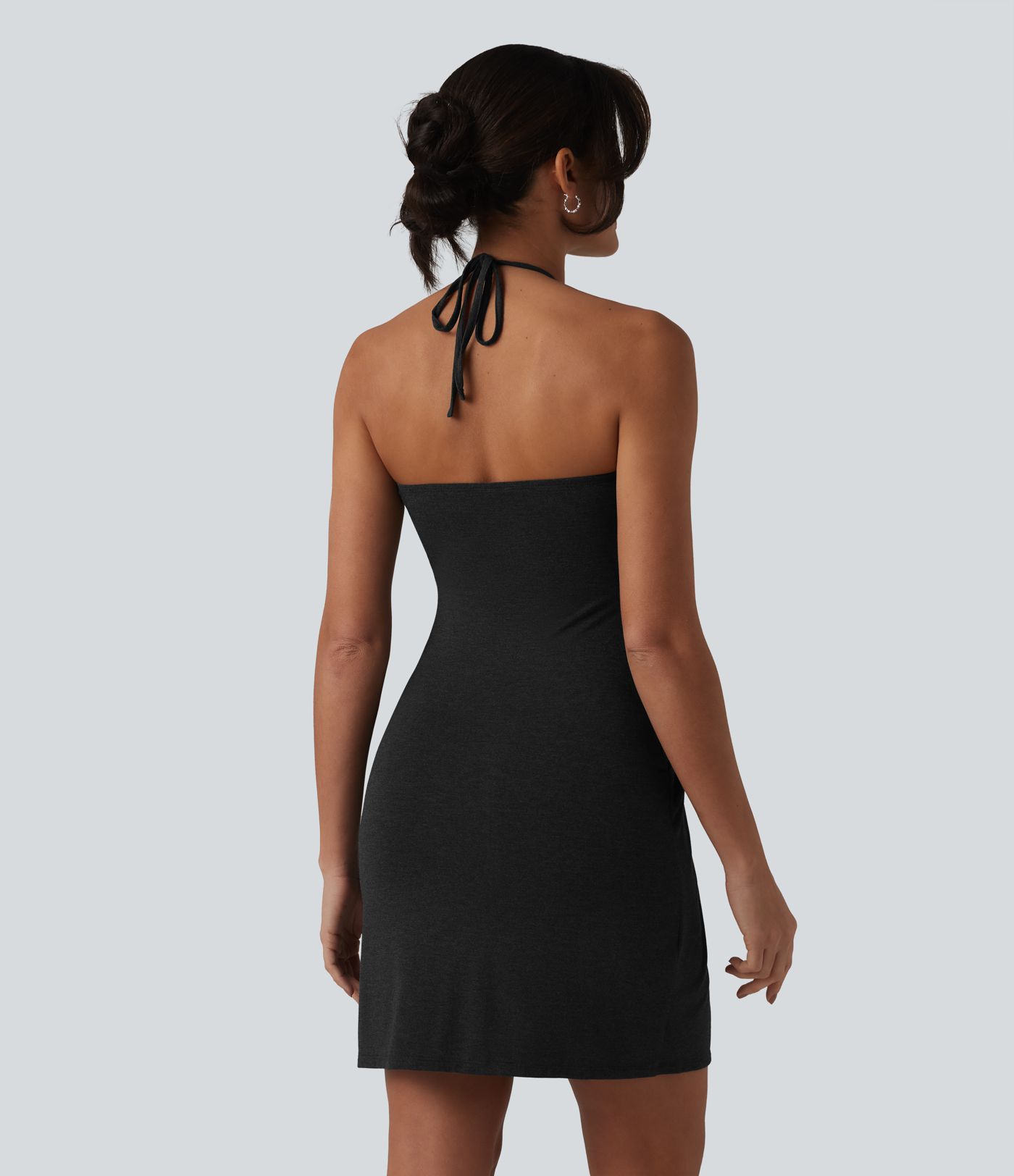 Halter Tie Back Mini Resort Dress with Pockets