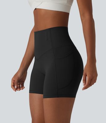 Halara UltraSculpt™ High Waisted Anti-Roll Tummy Control Shaping Workout Biker Shorts 5'' with Pockets