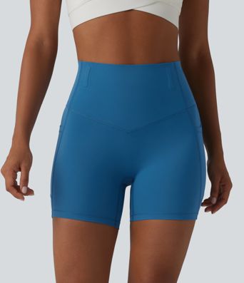 Halara UltraSculpt™ High Waisted Anti-Roll Tummy Control Shaping Yoga Biker Shorts 5'' with Pockets