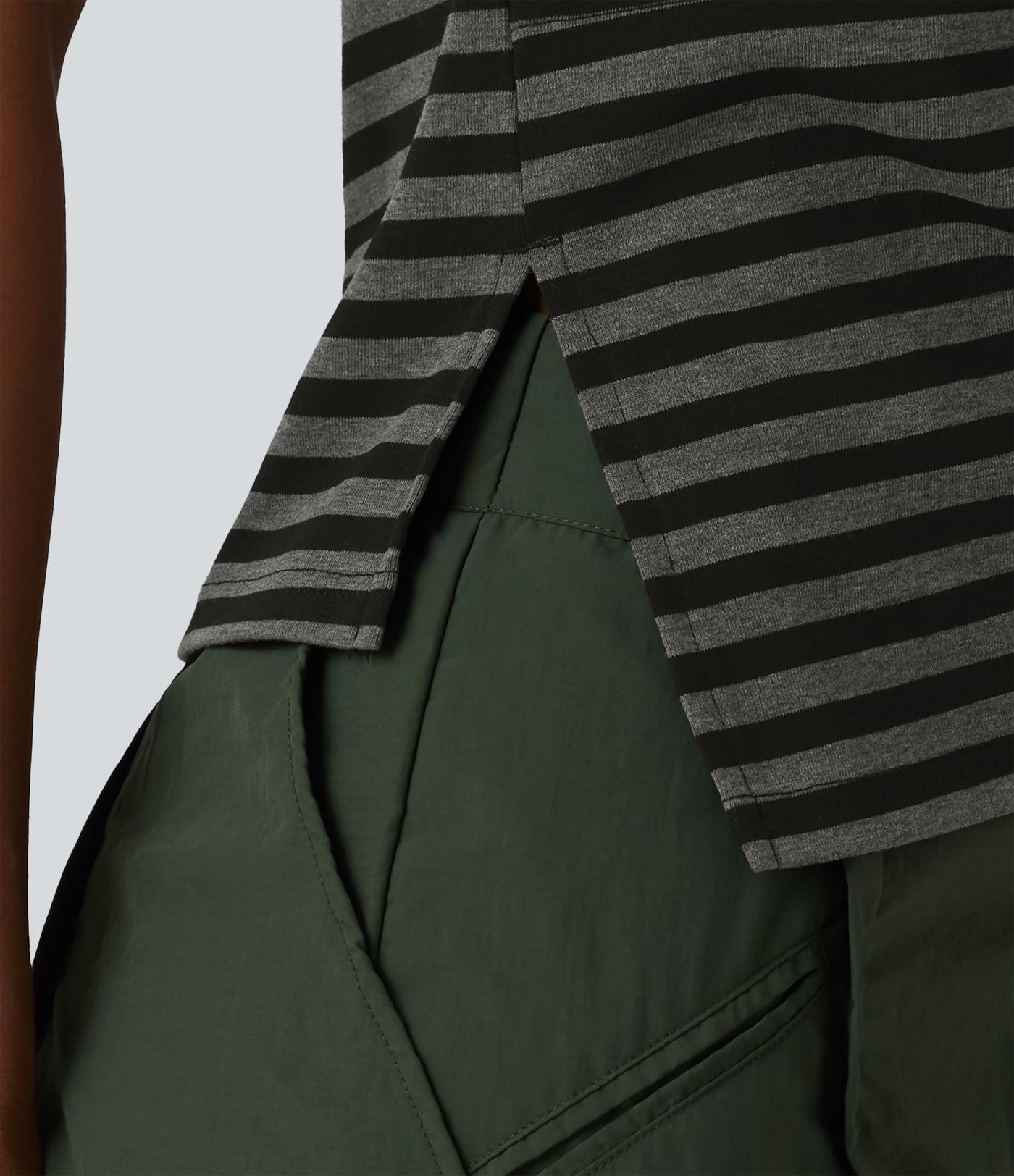 Round Neck Short Sleeve Asymmetric Hem Stripe Casual Top