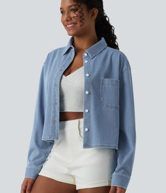Halara Flex™ chemise décontractée à manches longues avec col en jean et poche