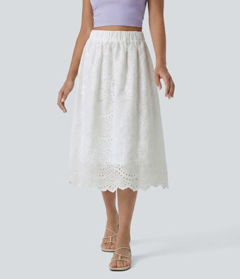 High Waisted Embroidery Eyelet Resort A-line Skirt