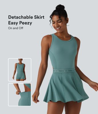 Backless Sleeveless Pockets Breathable Mesh Yoga Romper with Detachable Skirt-Easy Peezy