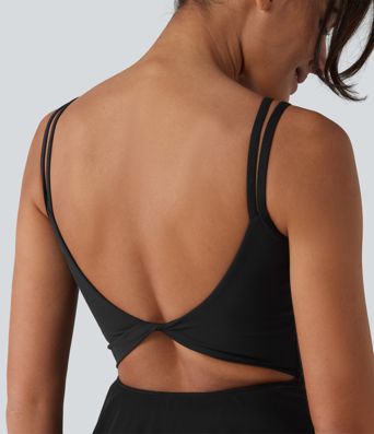 Robe de tennis courte 2-en-1 à bretelles SoftlyZero™ dos nu avec mesh contrasté, brassière intégrée et poches – Édition Easy Peasy – UPF 50+ Robe de tennis courte 2-en-1 à bretelles SoftlyZero™ dos nu avec mesh contrasté, brassière intégrée et poches – Édition Easy Peasy – UPF 50+