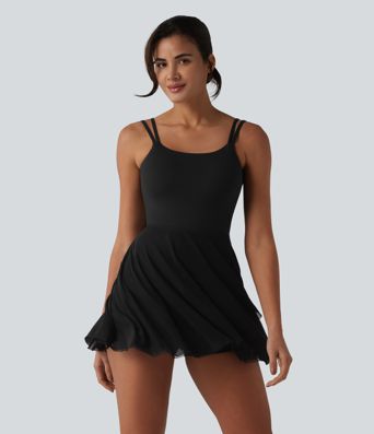 Robe de tennis courte 2-en-1 à bretelles SoftlyZero™ dos nu avec mesh contrasté, brassière intégrée et poches – Édition Easy Peasy – UPF 50+ Robe de tennis courte 2-en-1 à bretelles SoftlyZero™ dos nu avec mesh contrasté, brassière intégrée et poches – Édition Easy Peasy – UPF 50+