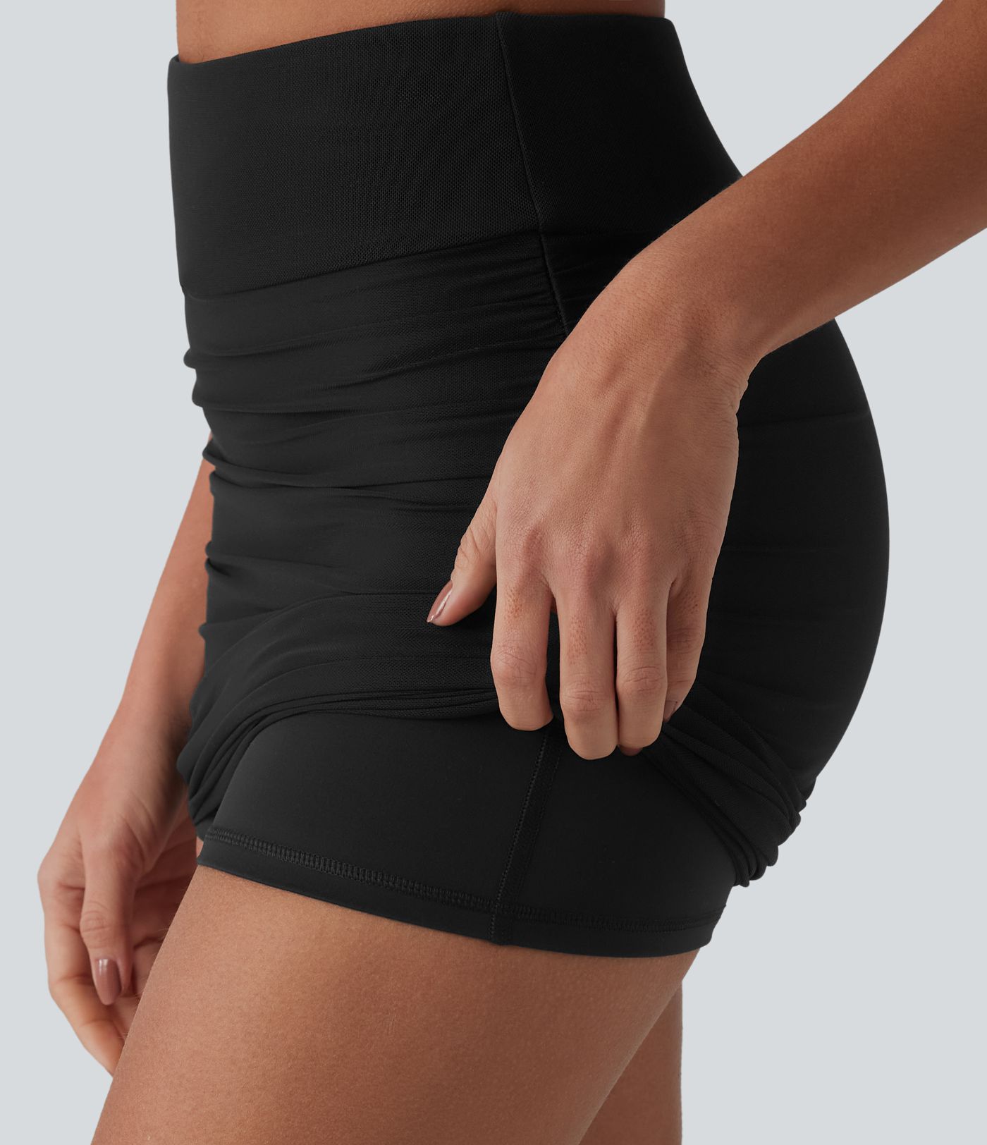 High Waisted Tummy Control 2-in-1 Mesh Bodycon Midi Casual Skirt