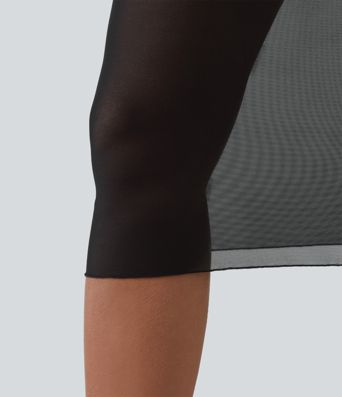 High Waisted Tummy Control 2-in-1 Mesh Bodycon Midi Casual Skirt