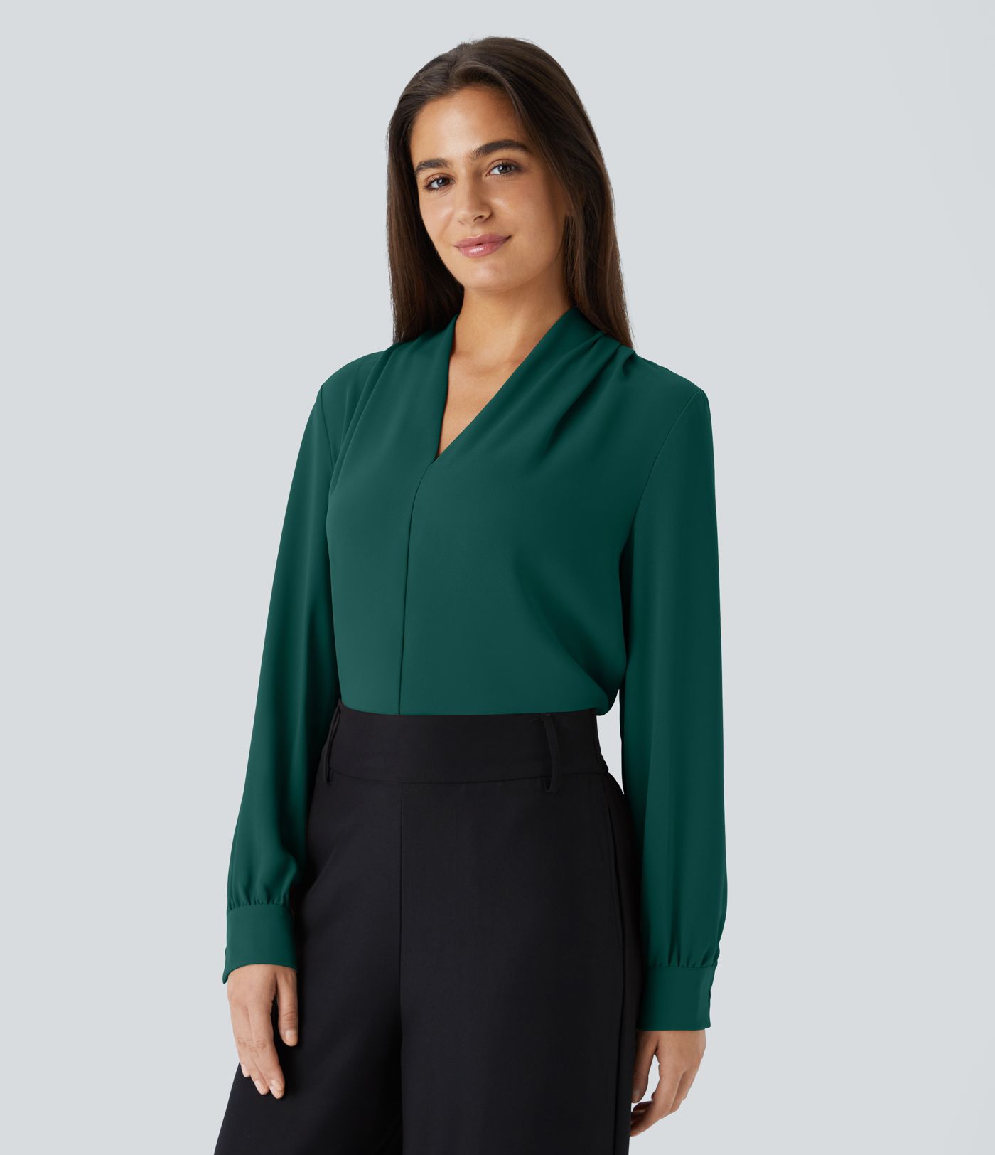 V Neck Long Sleeve Work Blouse V Neck Long Sleeve Work Blouse