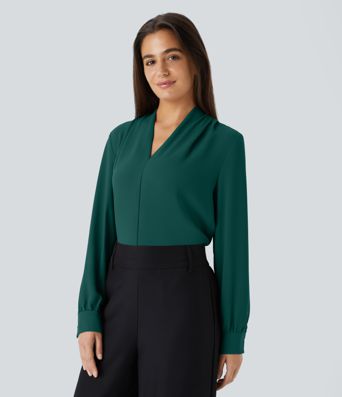 V Neck Long Sleeve Work Blouse V Neck Long Sleeve Work Blouse