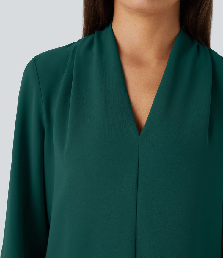 V Neck Long Sleeve Work Blouse V Neck Long Sleeve Work Blouse