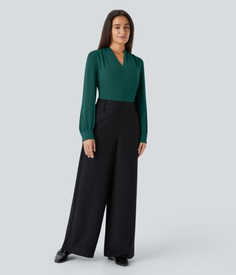 V Neck Long Sleeve Work Blouse V Neck Long Sleeve Work Blouse