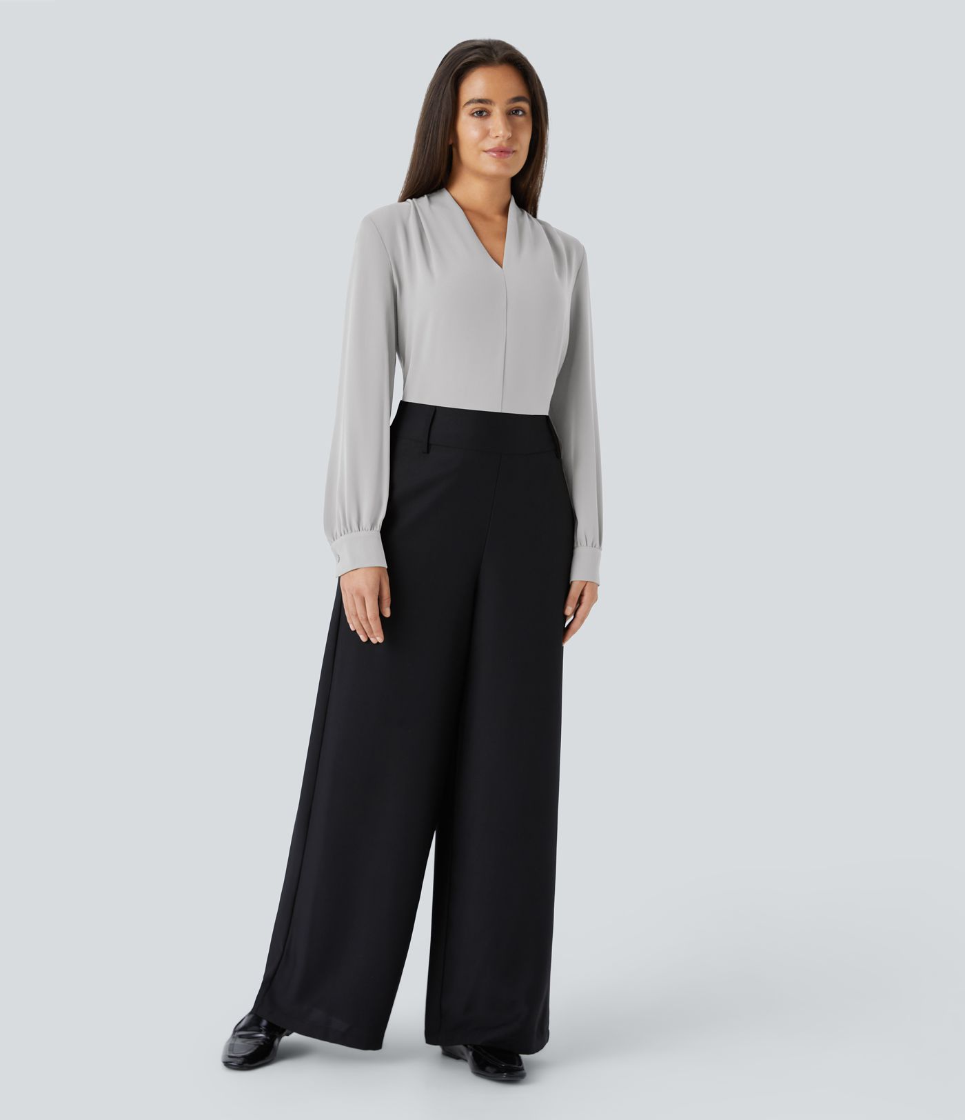 V Neck Long Sleeve Work Blouse
