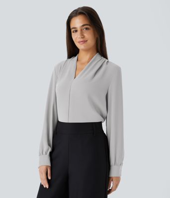 V Neck Long Sleeve Work Blouse
