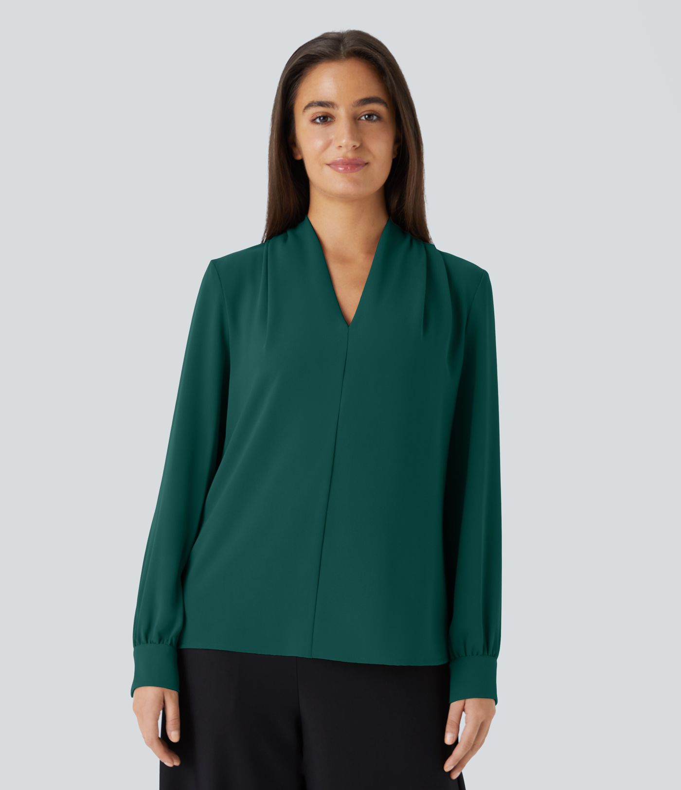 V Neck Long Sleeve Work Blouse V Neck Long Sleeve Work Blouse