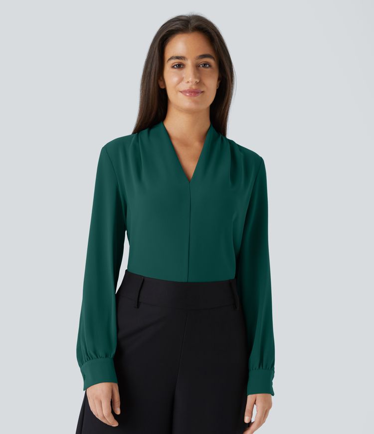 V Neck Long Sleeve Work Blouse V Neck Long Sleeve Work Blouse